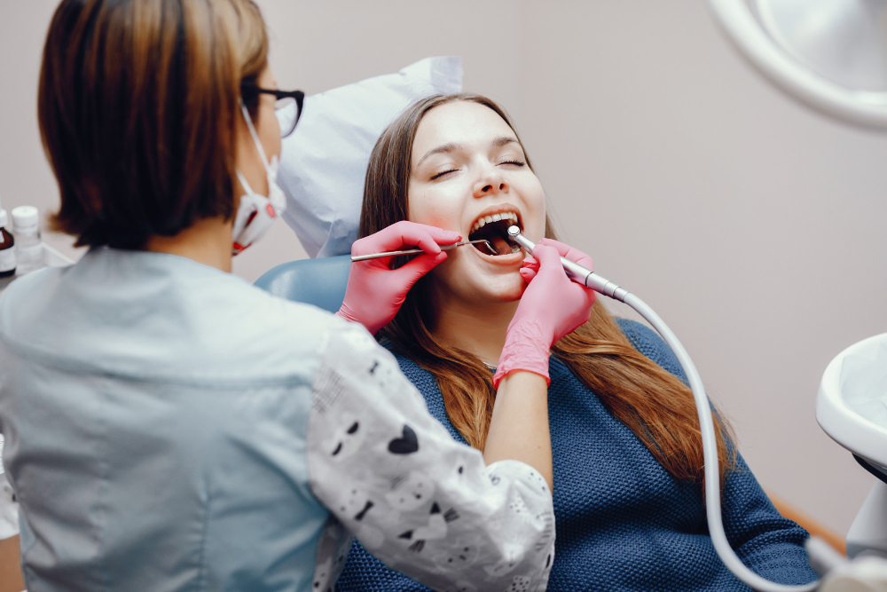 Dental scaling and teeth cleaning procedure performed at a clinic in Chandigarh.